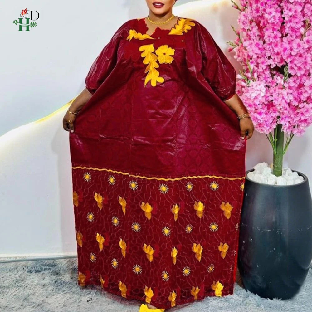 2026 African Dresses for Woman Kaftan Dress Embroidery Bazin Riche Traditional Outfit for Wedding Party Church Gown Turkey Dress
