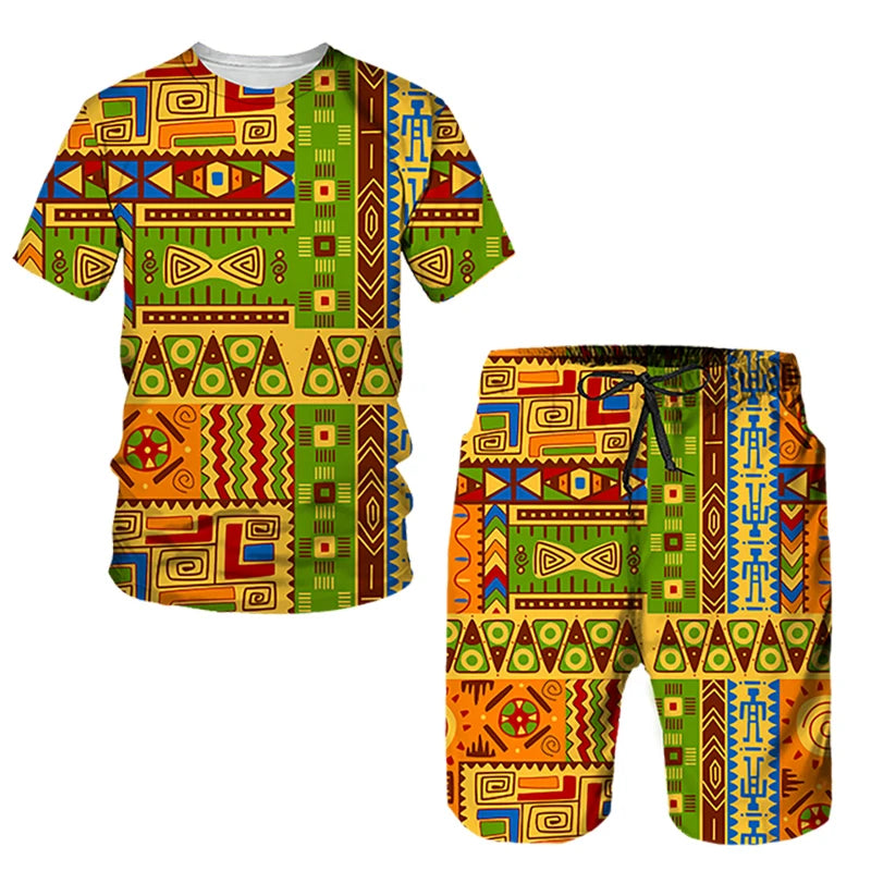 Ensembles de t-shirts et shorts College en 3D de style ethnique africain pour hommes, mode décontractée, t-shirt à manches courtes, olympiques pantalons, vêtements respirants