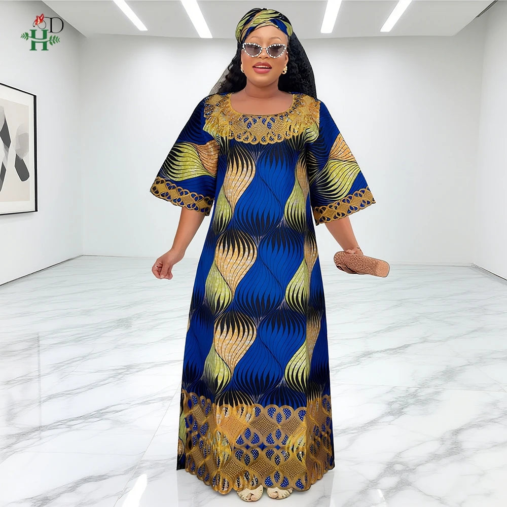 H&D African Dresses For Women Traditional Clothing Embroidery Printed Outfits Bubu Gown Abayas Robe Kaftan Boubou Djellaba 2025