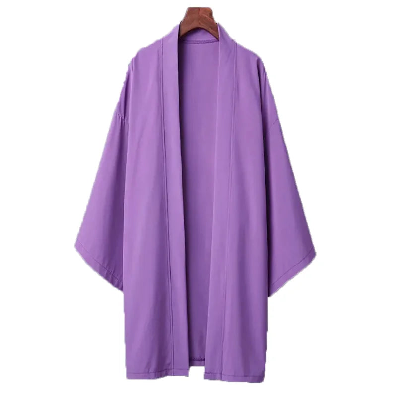 Robe d'été noire pour hommes, vêtements de samouraï, couleur unie, ample, Costume traditionnel asiatique, cape Kimono japonaise de plage, manteau de protection solaire