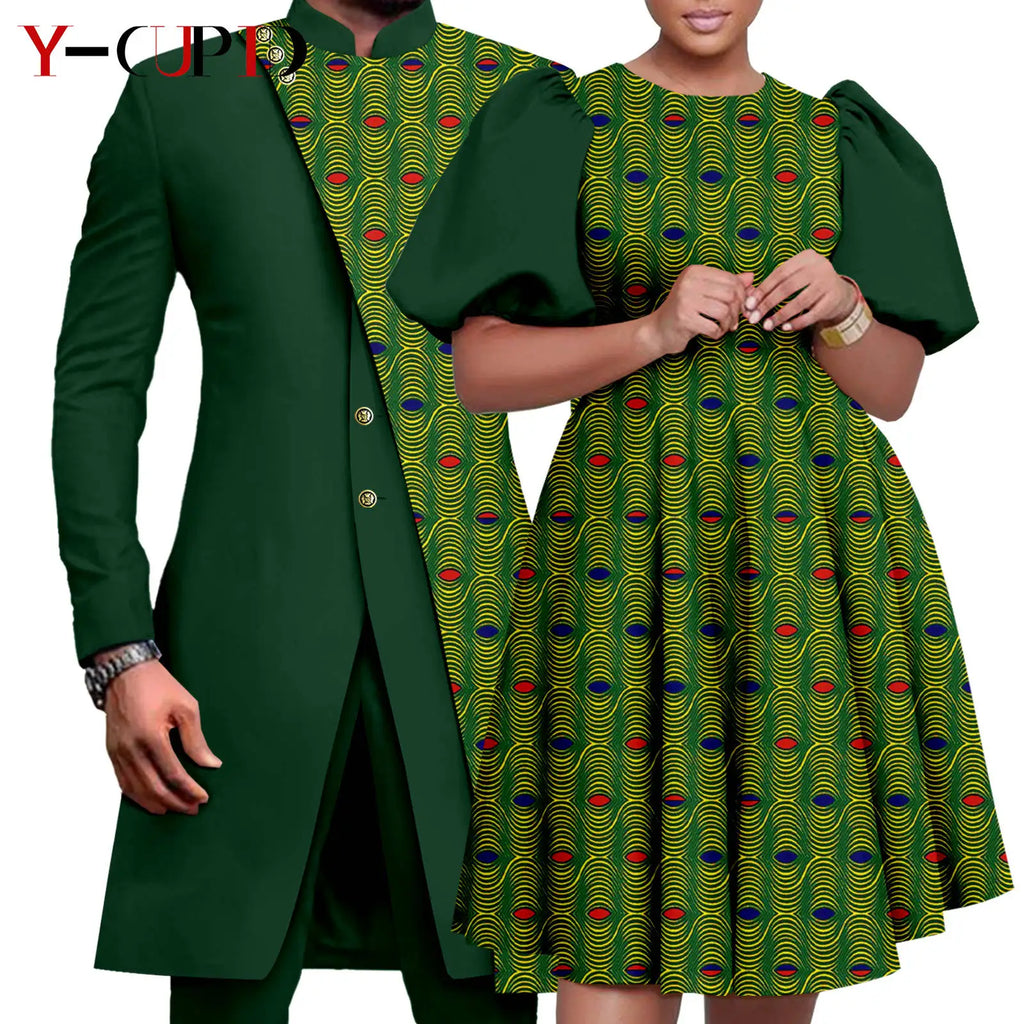 Vêtements Africains Assortis pour Couple Dashiki, Robe Imprimée, Bazin Riche, Ensemble Veste et Pantalon Imbibés, 2 Pièces, Y23C076