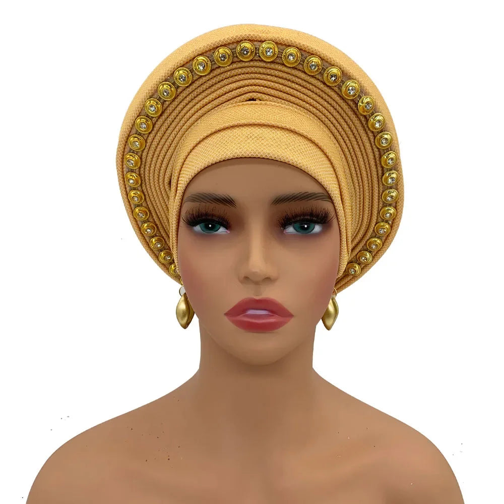 Turban Africain pour Femme, Casquette de Sauna Nigériane, Accessoire de ixde Mariage, Enveloppes de Tête Déjà Faites à la Main