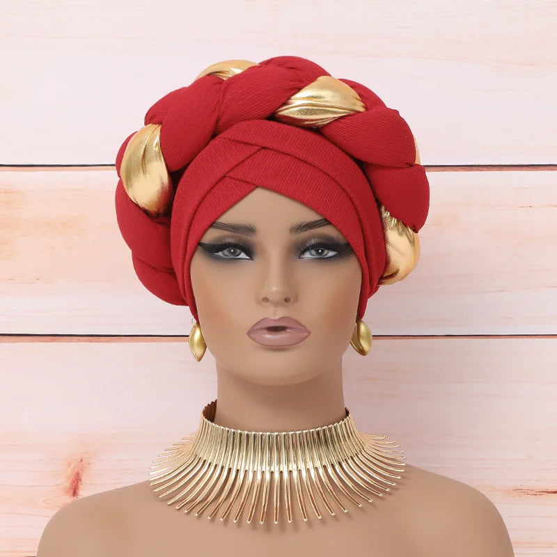 Auto Gele-Turban Africain pour Femme Musulmane, Cravate de Sauna, Chapeau Rond Plissé, Hijab Aso Oke NigWin, Foulard de Tête