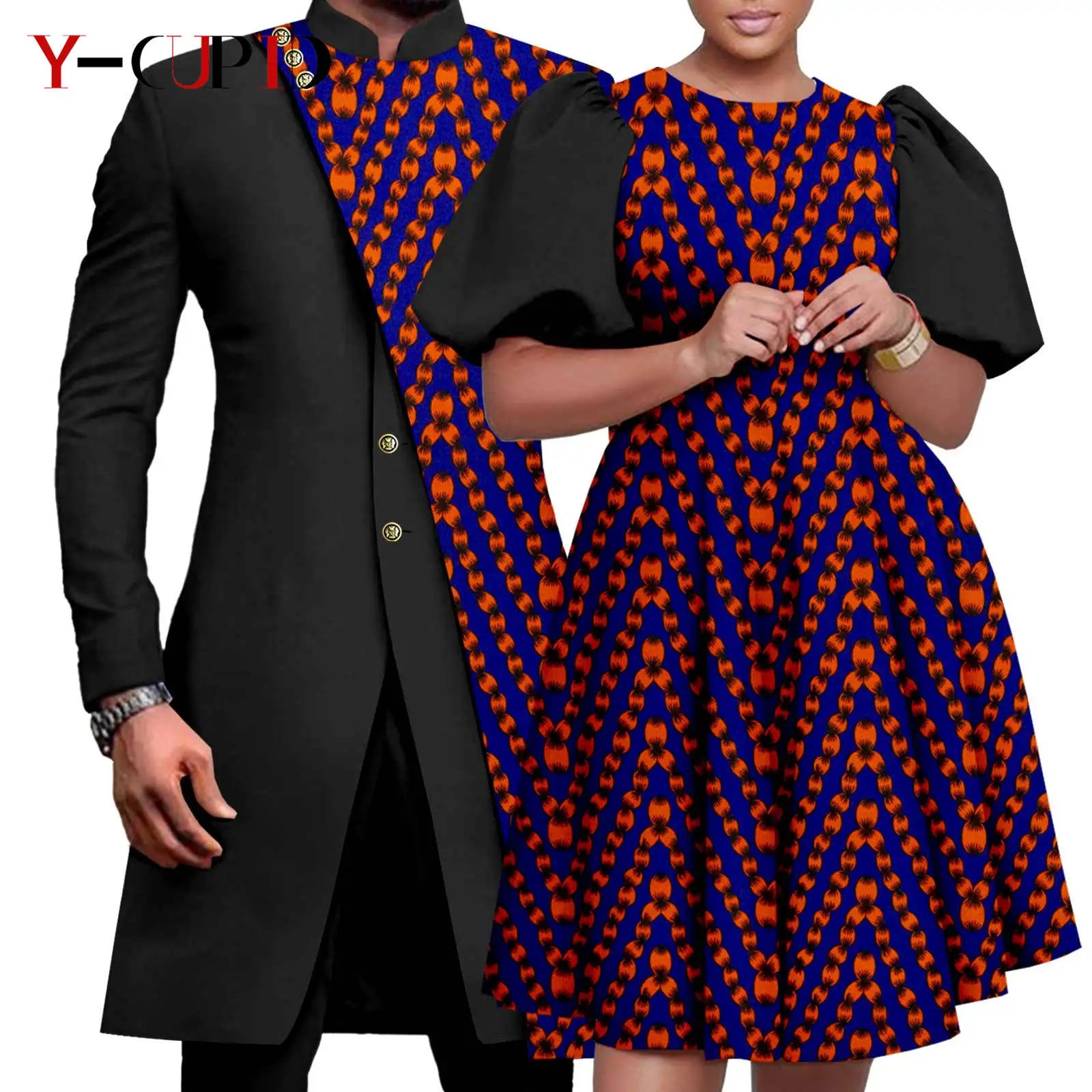 Vêtements Africains Assortis pour Couple Dashiki, Robe Imprimée, Bazin Riche, Ensemble Veste et Pantalon Imbibés, 2 Pièces, Y23C076