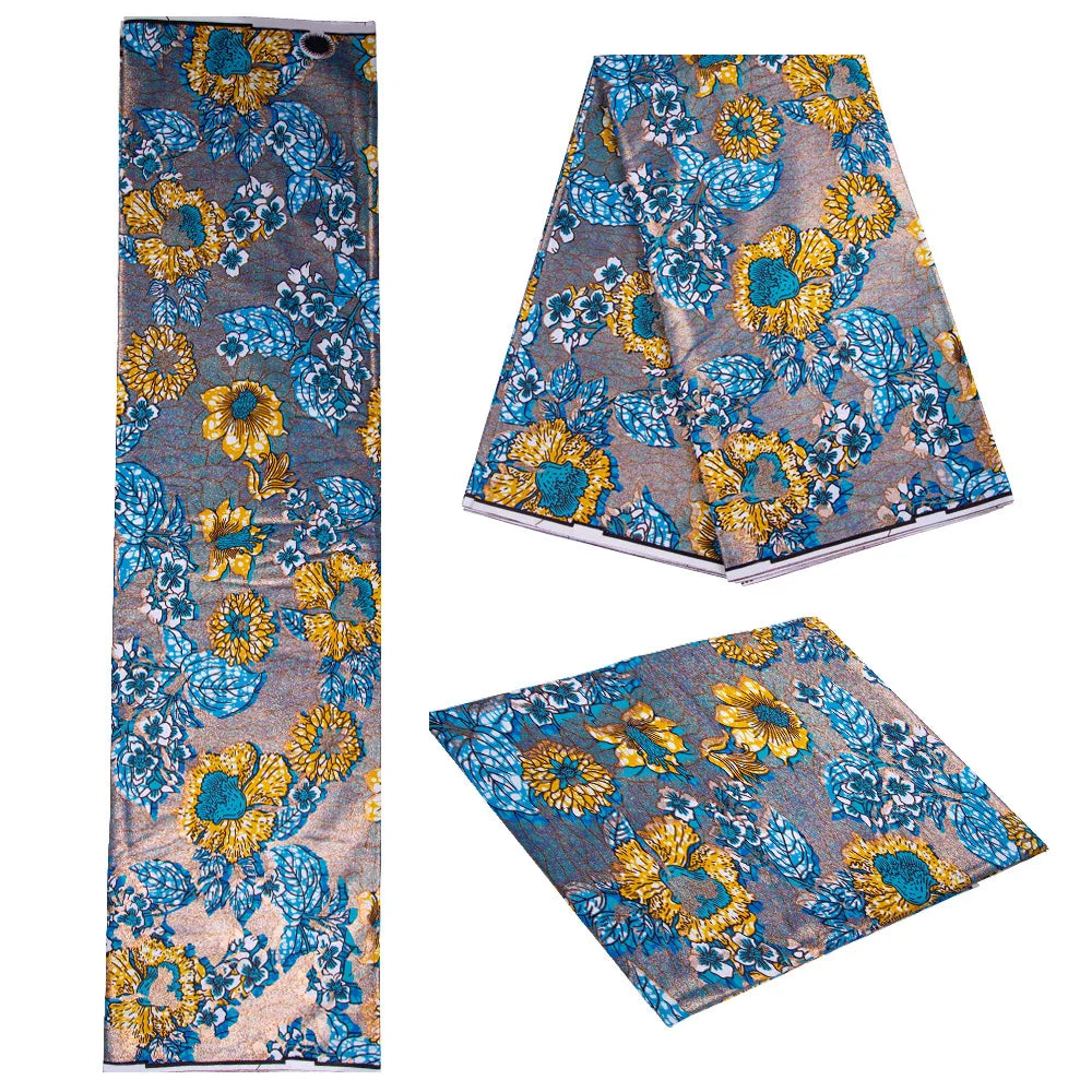 Tissu africain imprimé wax – Ankara 100 % coton avec paillettes dorées, 6 yards/rouleau, pour robes, foulards et vêtements de mode