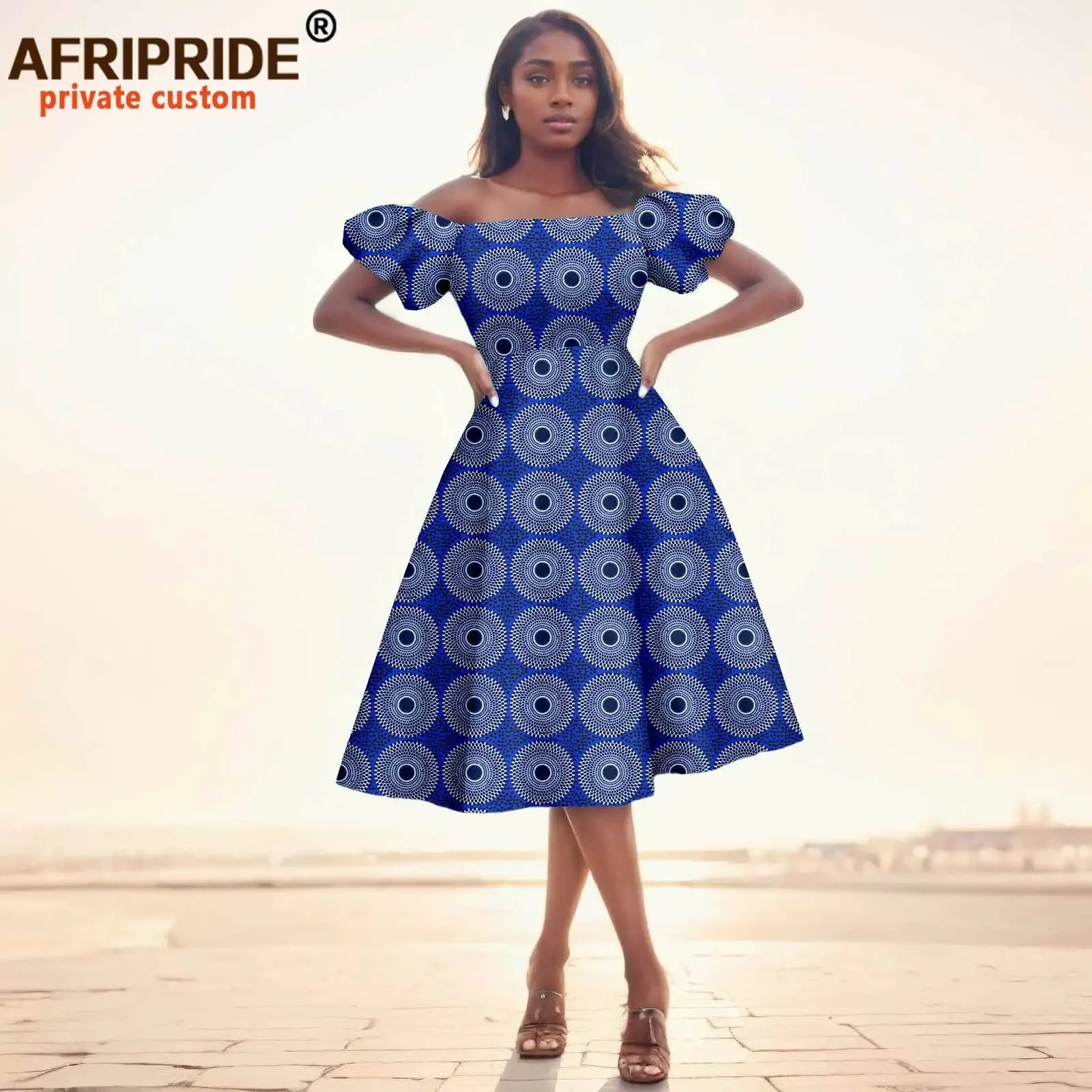African Dresses for Women Short Sleeve High Waist Print Midi Dress Ankara Attire Traditional Outfit Elegant Fashion Wear 2425102