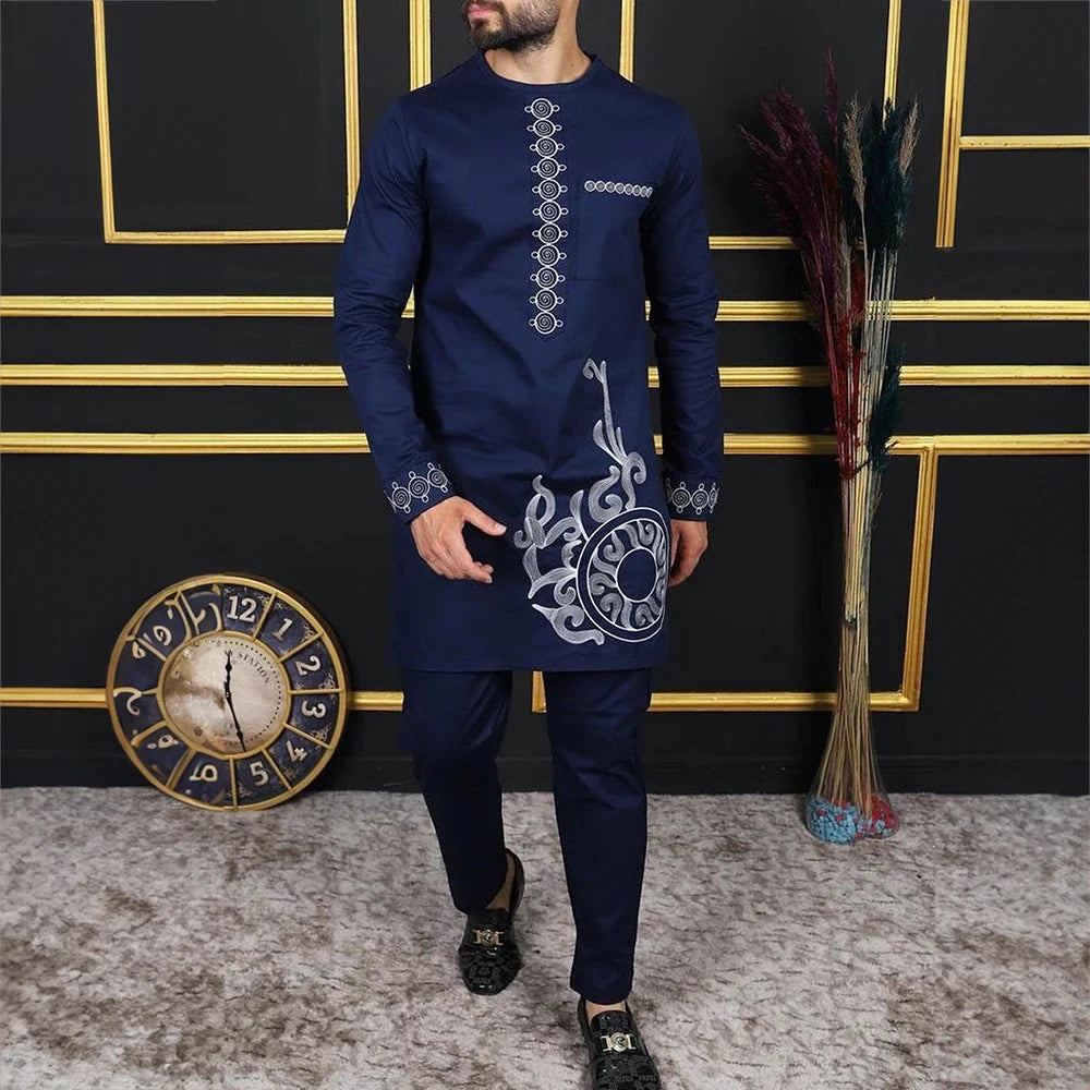 2025 hommes africains Dashiki à manches longues 2 pièces ensemble tenue traditionnelle afrique vêtements blanc hommes costume homme chemise pantalon costumes