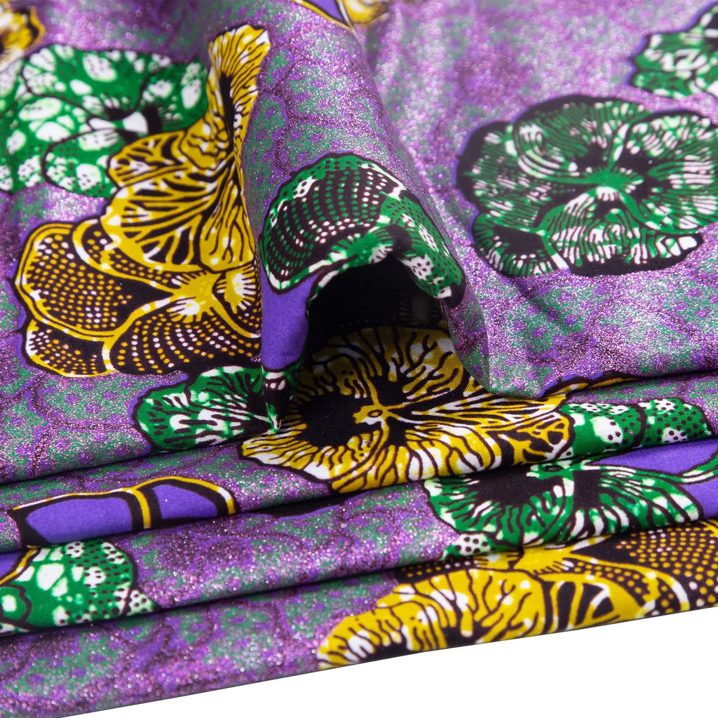 Tissu africain imprimé wax – Ankara 100 % coton avec paillettes dorées, 6 yards/rouleau, pour robes, foulards et vêtements de mode