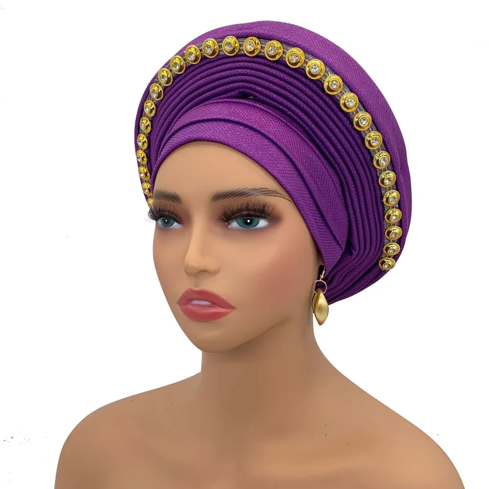 Turban Africain pour Femme, Casquette de Sauna Nigériane, Accessoire de ixde Mariage, Enveloppes de Tête Déjà Faites à la Main