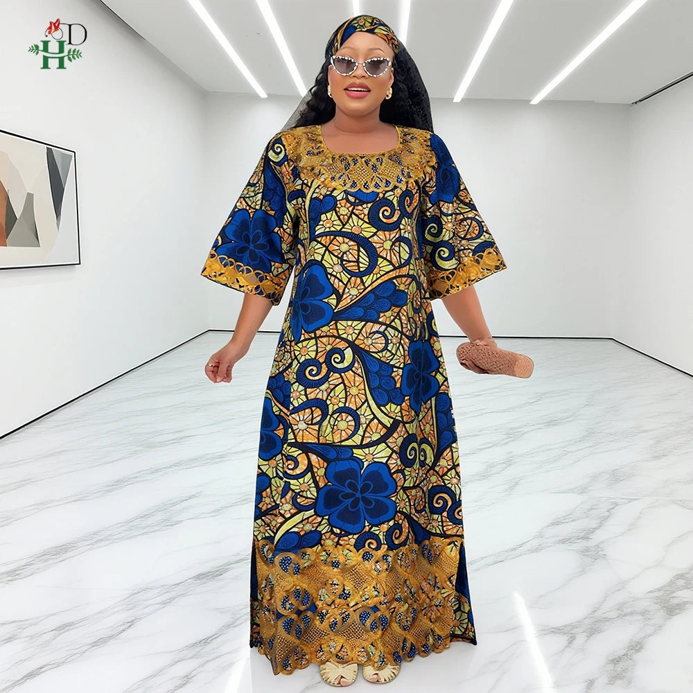 H&D African Dresses For Women Traditional Clothing Embroidery Printed Outfits Bubu Gown Abayas Robe Kaftan Boubou Djellaba 2025