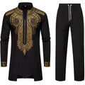 Ensemble de Robe imprimé africain à col montant pour hommes, noir/blanc, tenue de chef Tribal du moyen-orient de saphir, haut + pantalon, 2 pièces, 2026