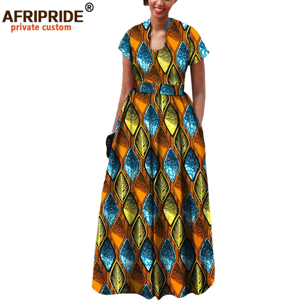 African Dress for Women Autumn Short Sleeve with Sashes Decoration Floor Length Bohemian Style Party Outfits A7225117