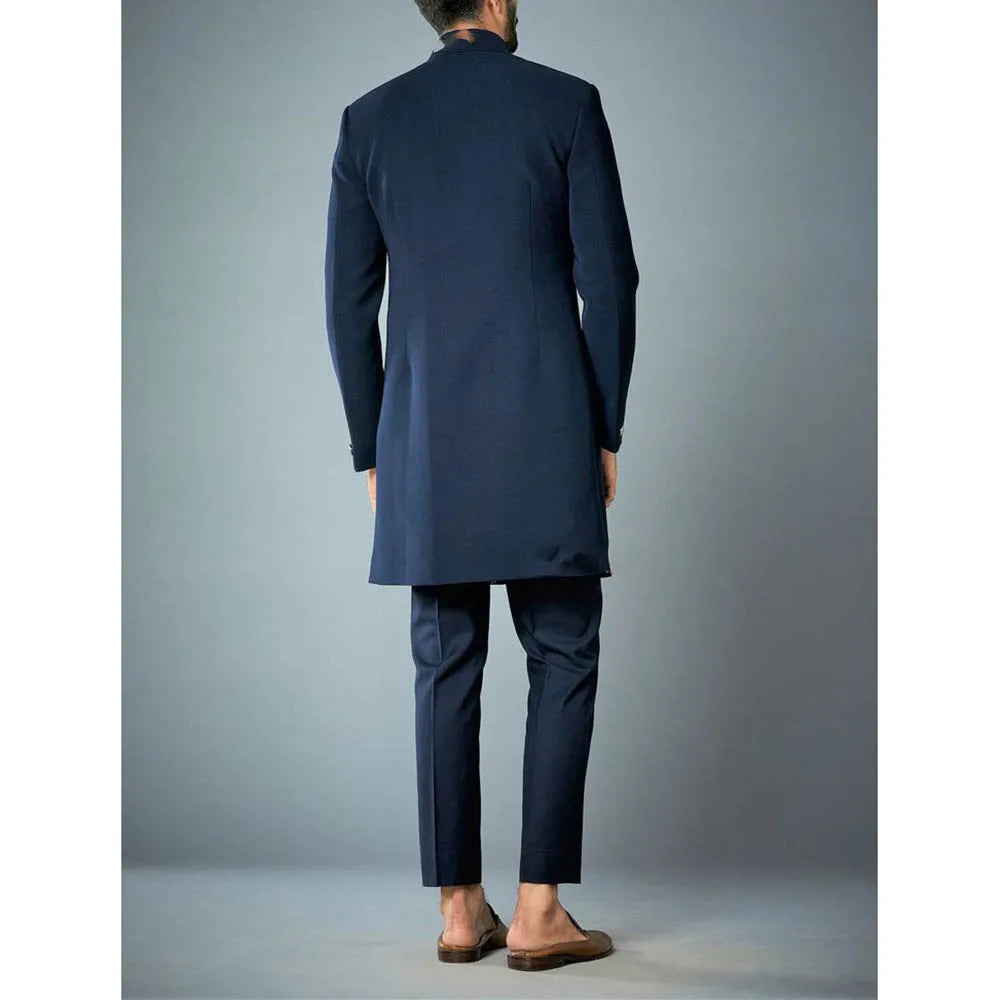 Costumes africains à simple boutonnage pour hommes, vêtements masculins de haute qualité, veste et pantalon, coupe couvertes, revers debout, bleu marine, tenues 2 pièces