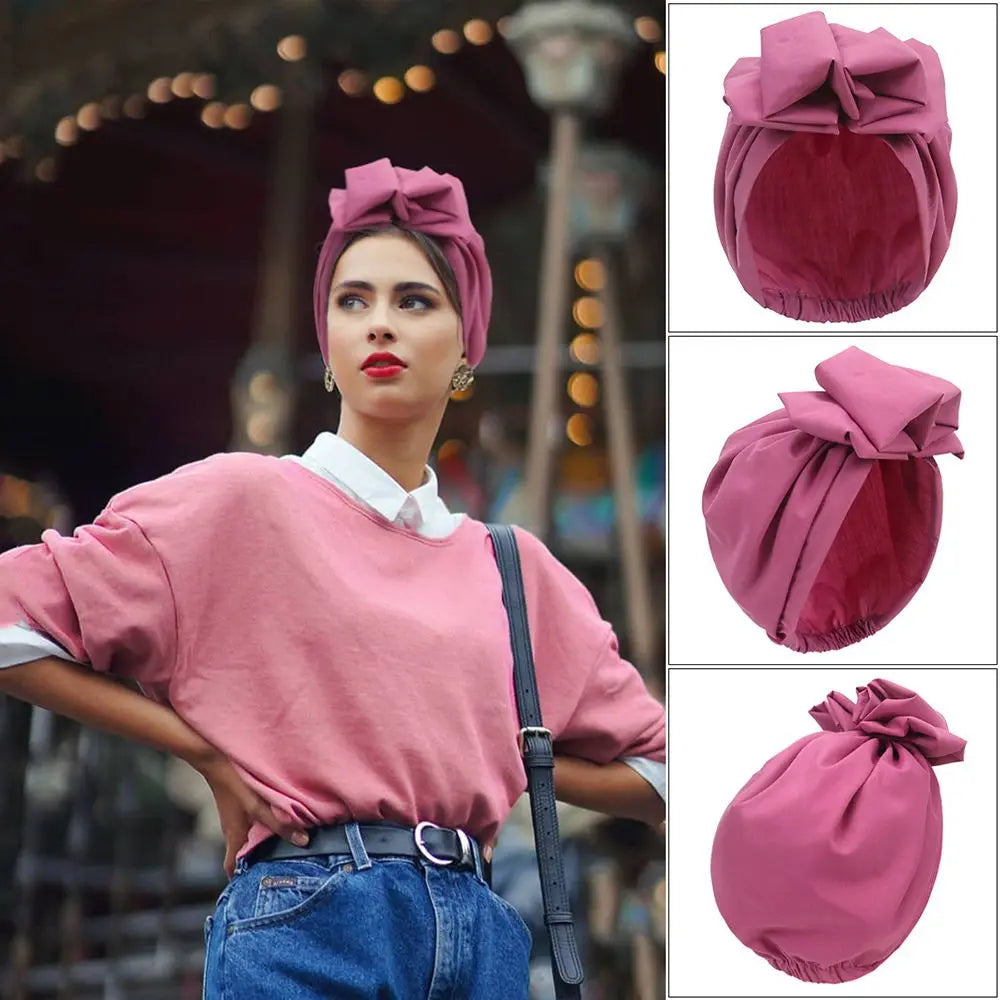 Bandeaux africains élégant rétro Turban pour femmes musulman foulard casquette couleur unie dames bonnets casquettes casque musulman