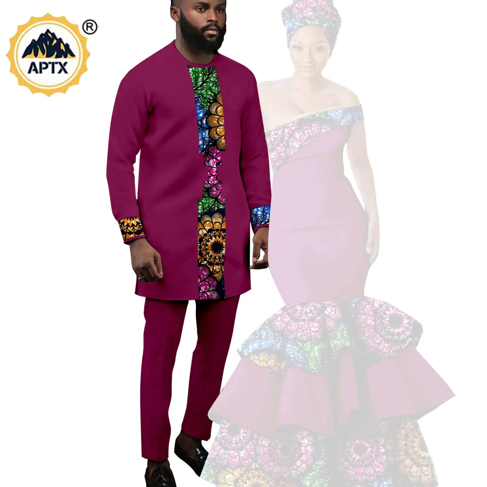 Vêtements Africains pour Couple, Robes sulfAssorties, Tenues pour Hommes, Ensembles Chemise et Pantalon, Dashiki, Robe de ixà Volants pour Dames, Y23C002