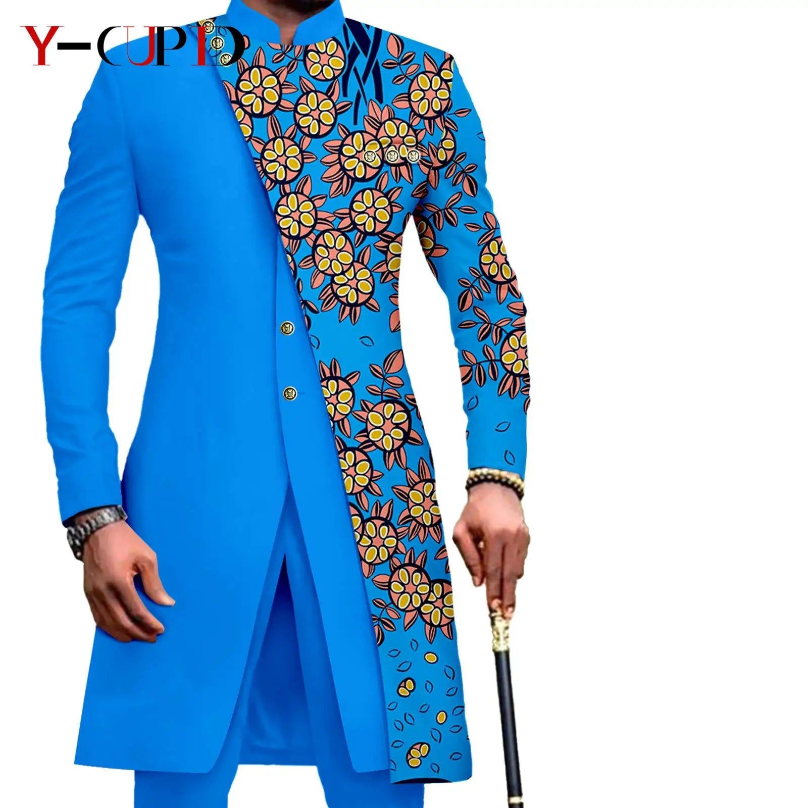 Vêtements Africains Assortis pour Couple Dashiki, Robe Imprimée, Bazin Riche, Ensemble Veste et Pantalon Imbibés, 2 Pièces, Y23C076