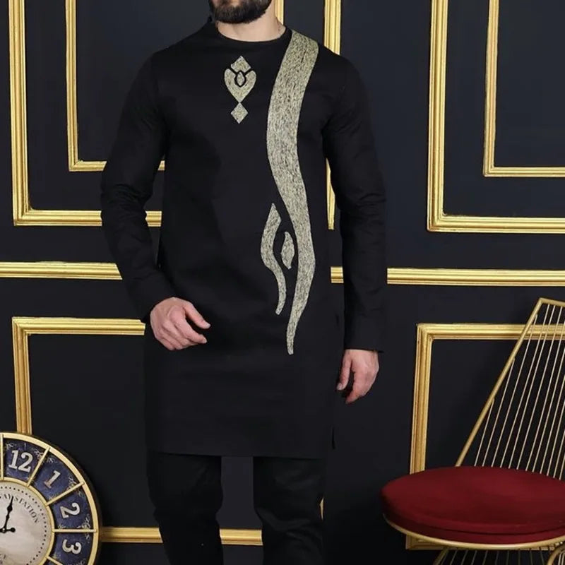 Costume de mariage traditionnel africain musulman pour homme, ensemble 2 pièces, haut à col rond à manches longues et pantalon, tenue formelle pour le marié118