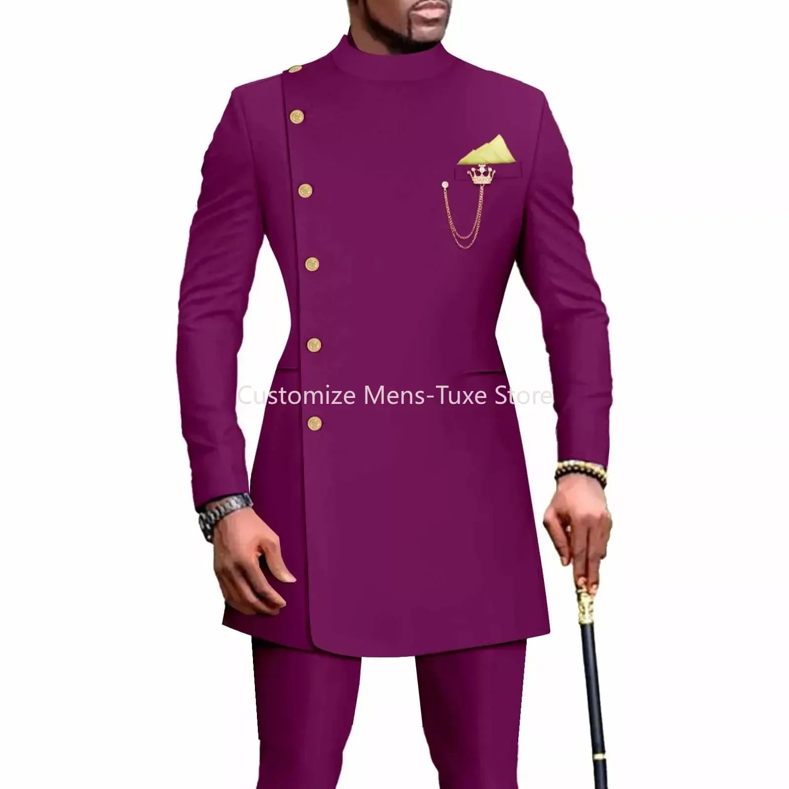 Costumes pour hommes Blazers vêtements africains pour hommes costume 2 pièces veste pantalon mariage traditionnel coupe ajustée couleur unie Festival fête
