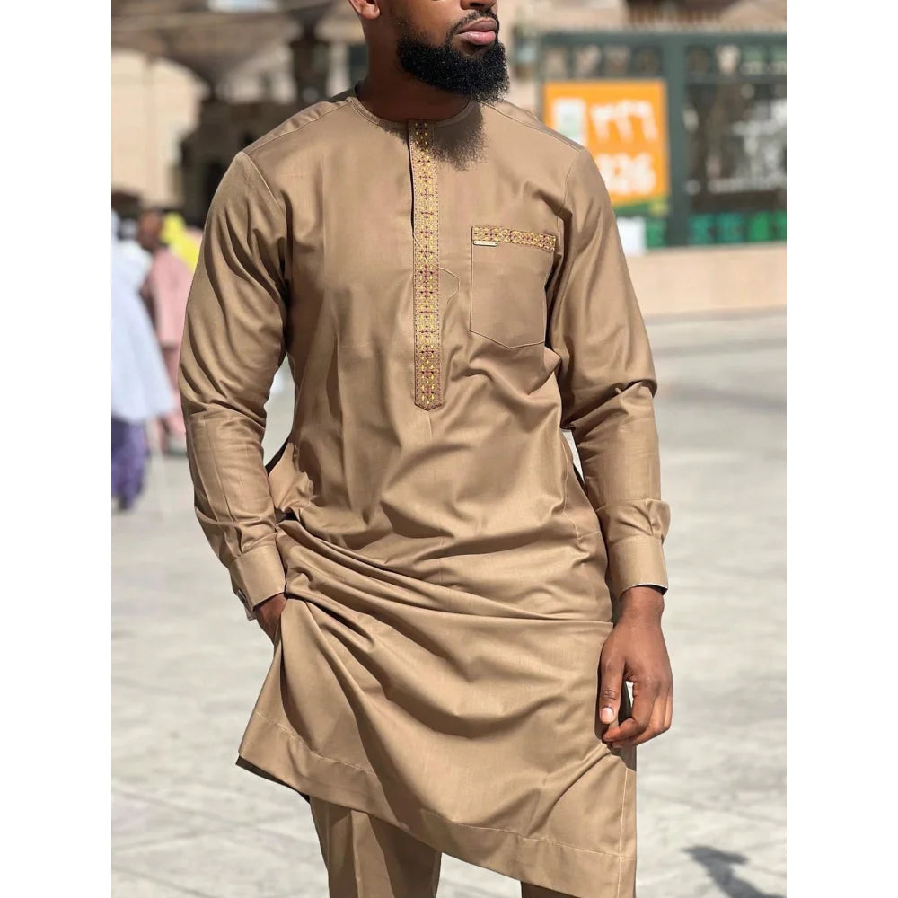Nouvel ensemble traditionnel africain pour homme 2026 – Costume élégant et tendance pour homme, ensemble décontracté brodé deux pièces, caftan pour homme