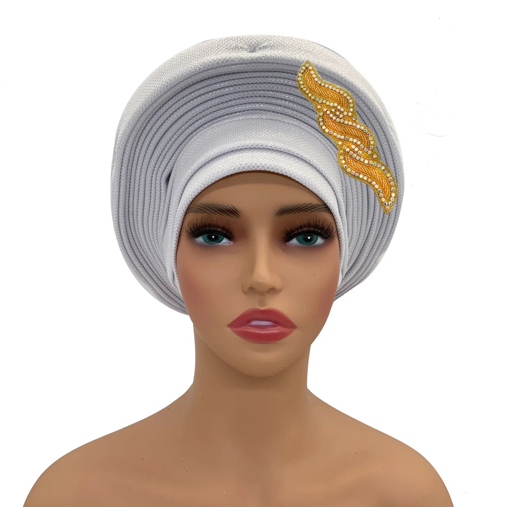 Cravate de sauna africaine Auto Gele pour femmes, couvre-chef nigérian, fête de mariage, turban féminin, casquette prête à porter