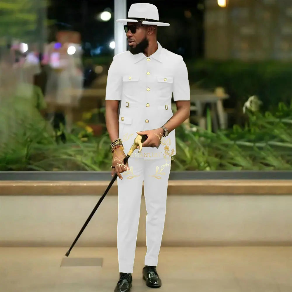 Costumes de style africain pour hommes pour mariage, sur mesure, 2 pièces, veste à simple boutonnage, pantalon, 2 pièces, costumes de marié, costume homme