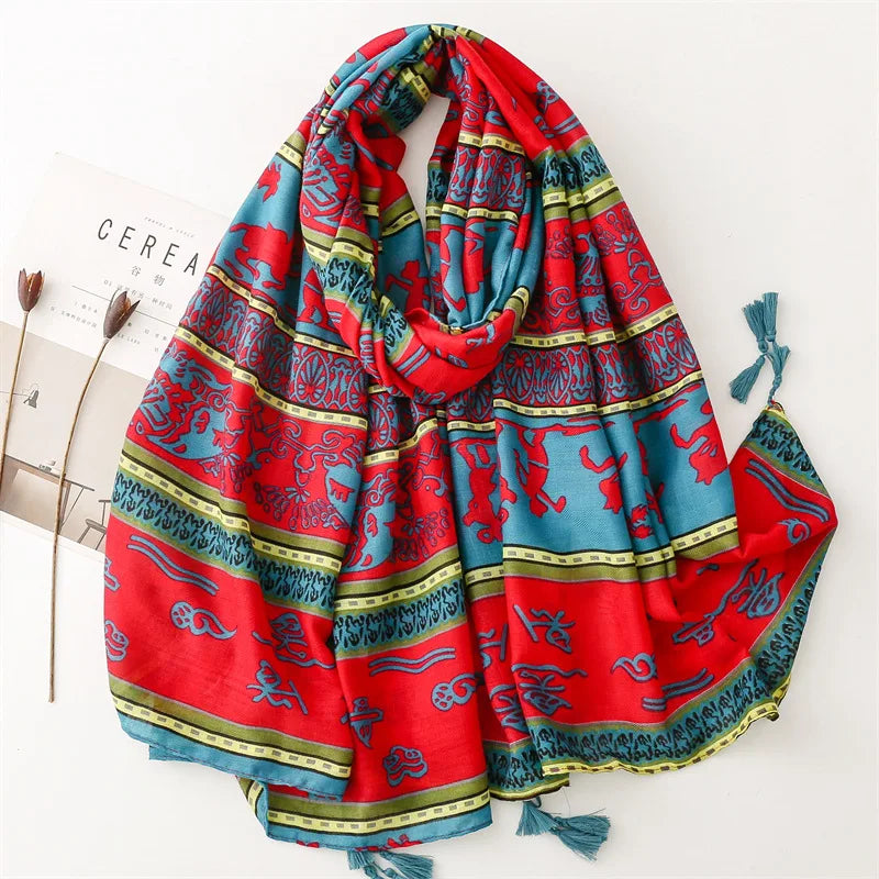 Châle en Viscose avec Pompon, Écharpe Africaine, Indienne, Ethnique, Géométrique, Florale, Haute Qualité, Bande Ronde, Hijab Musulman, Bufanda, 180x90cm