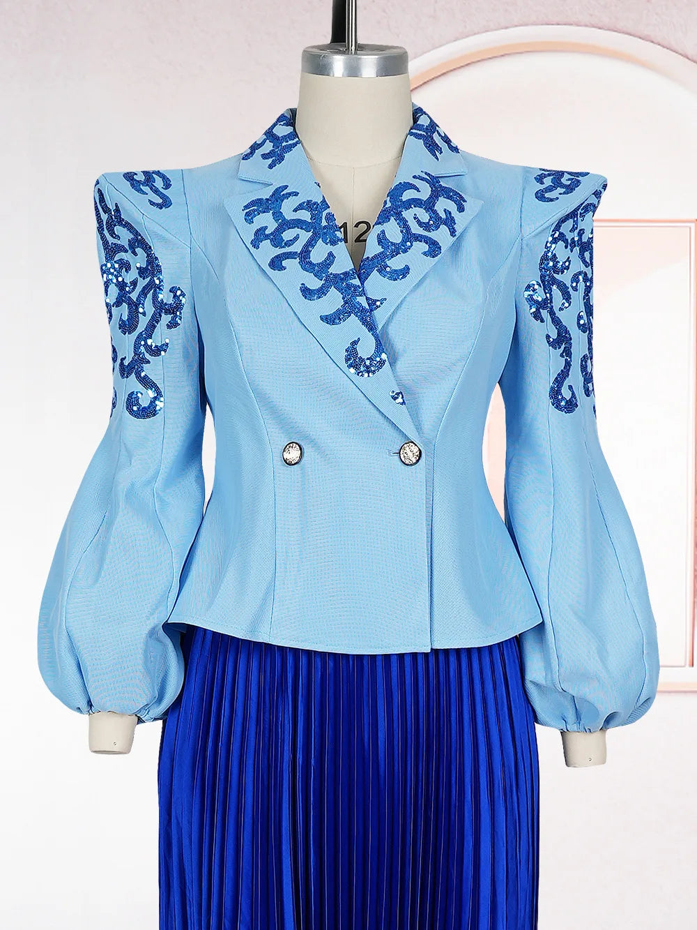 African Clothes For Women 2 Piece Matching Long Sleeve Tops And Pleated Skirt Suit Party Evening Dress Wedding Guest Attire Robe