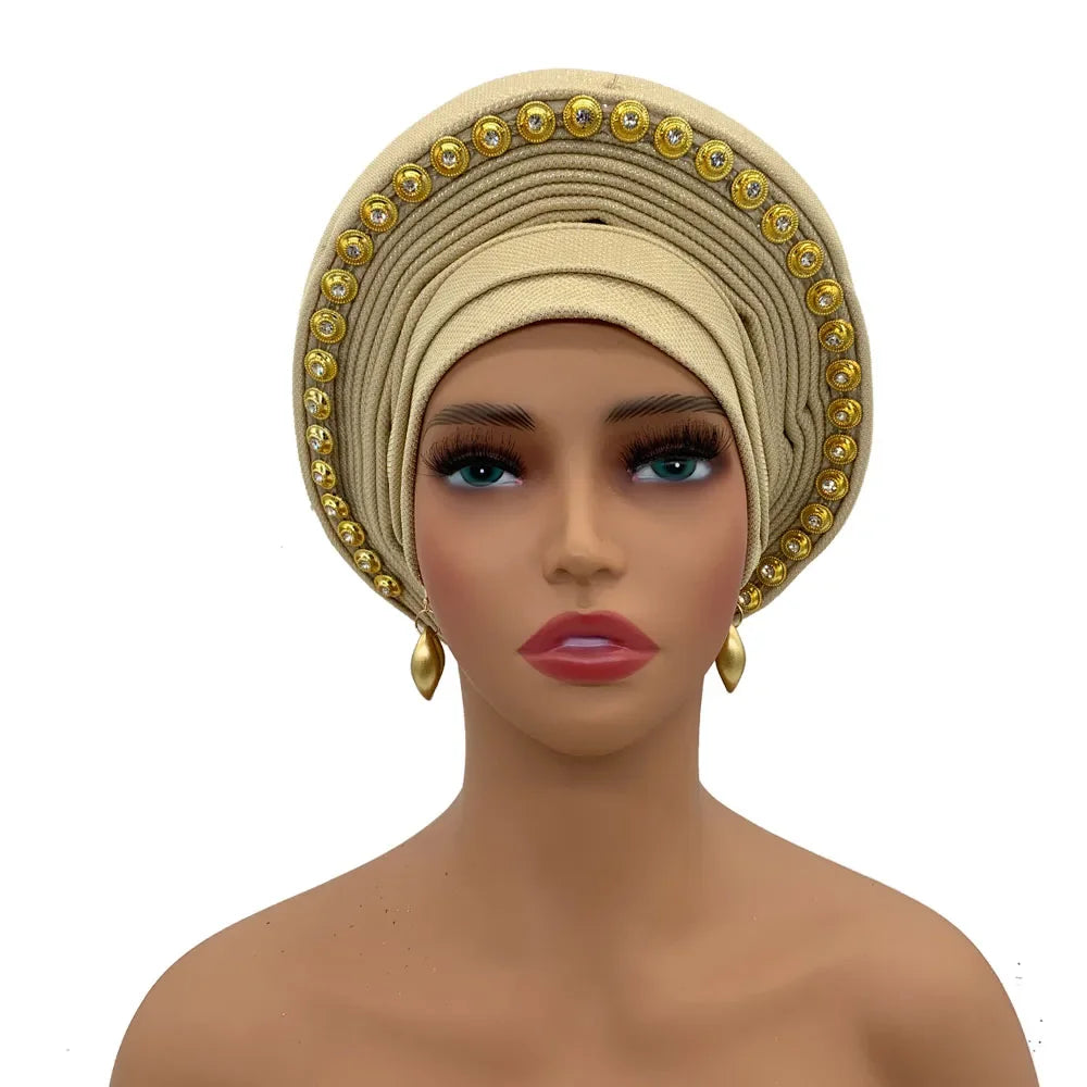 Turban Africain pour Femme, Casquette de Sauna Nigériane, Accessoire de ixde Mariage, Enveloppes de Tête Déjà Faites à la Main
