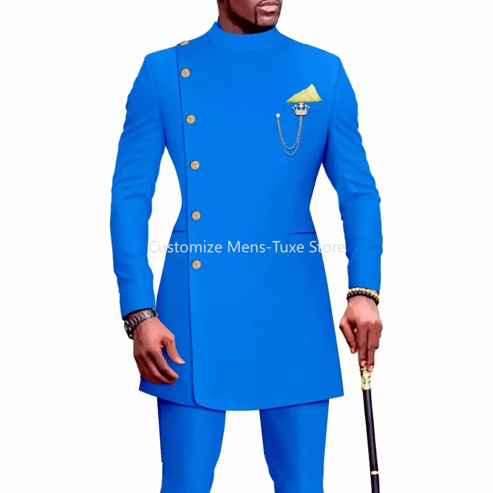 Costumes pour hommes Blazers vêtements africains pour hommes costume 2 pièces veste pantalon mariage traditionnel coupe ajustée couleur unie Festival fête