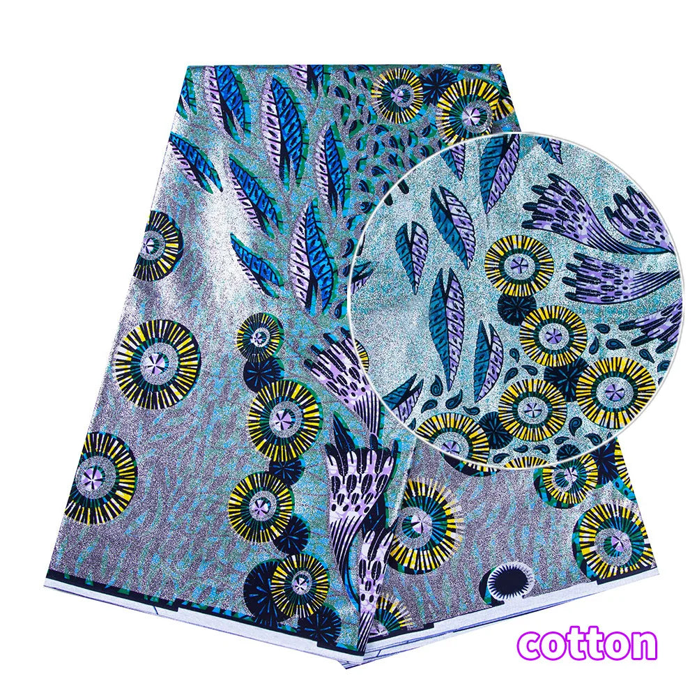 Tissu africain imprimé wax – Ankara 100 % coton avec paillettes dorées, 6 yards/rouleau, pour robes, foulards et vêtements de mode