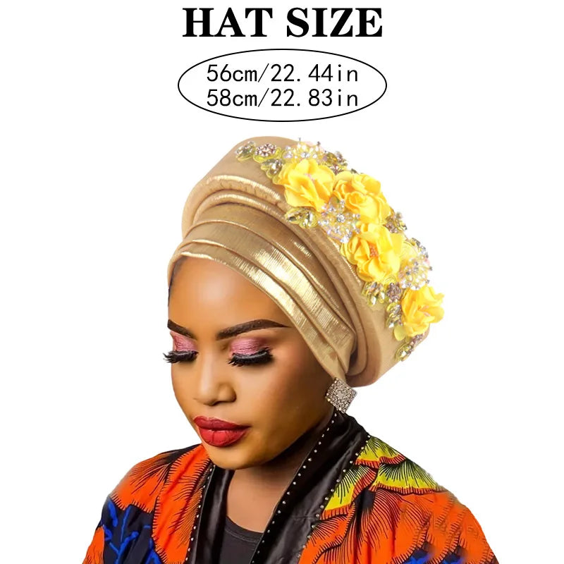 Casquette Turban pour femmes africaines, fleur de diamant, Nigeria, Auto Gele, couvre-chef déjà fabriqué, Geles de mariage, couvre-chef féminin, chapeau de fête