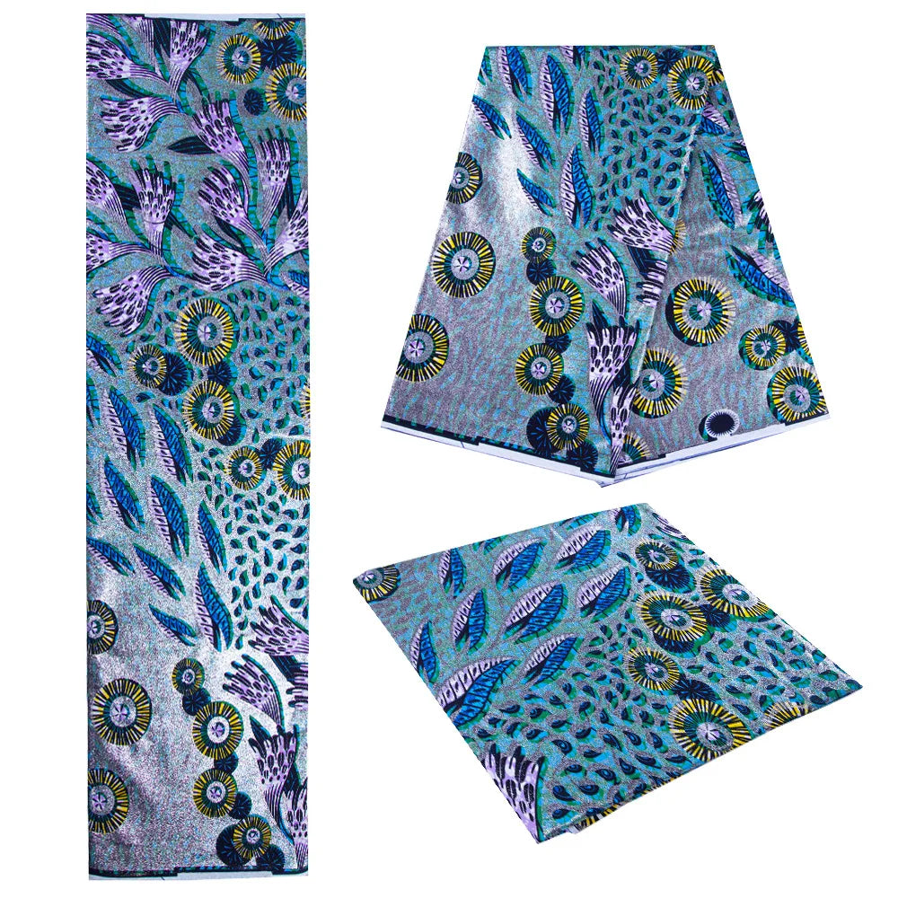 Tissu africain imprimé wax – Ankara 100 % coton avec paillettes dorées, 6 yards/rouleau, pour robes, foulards et vêtements de mode