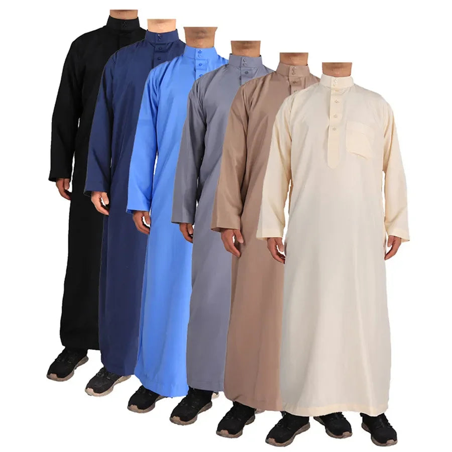 Vêtements islamiques hommes solide à manches longues en vrac musulman mâle arabie saoudite Pakistan Kurta Costumes musulmans robe musulmane caftan Thobe