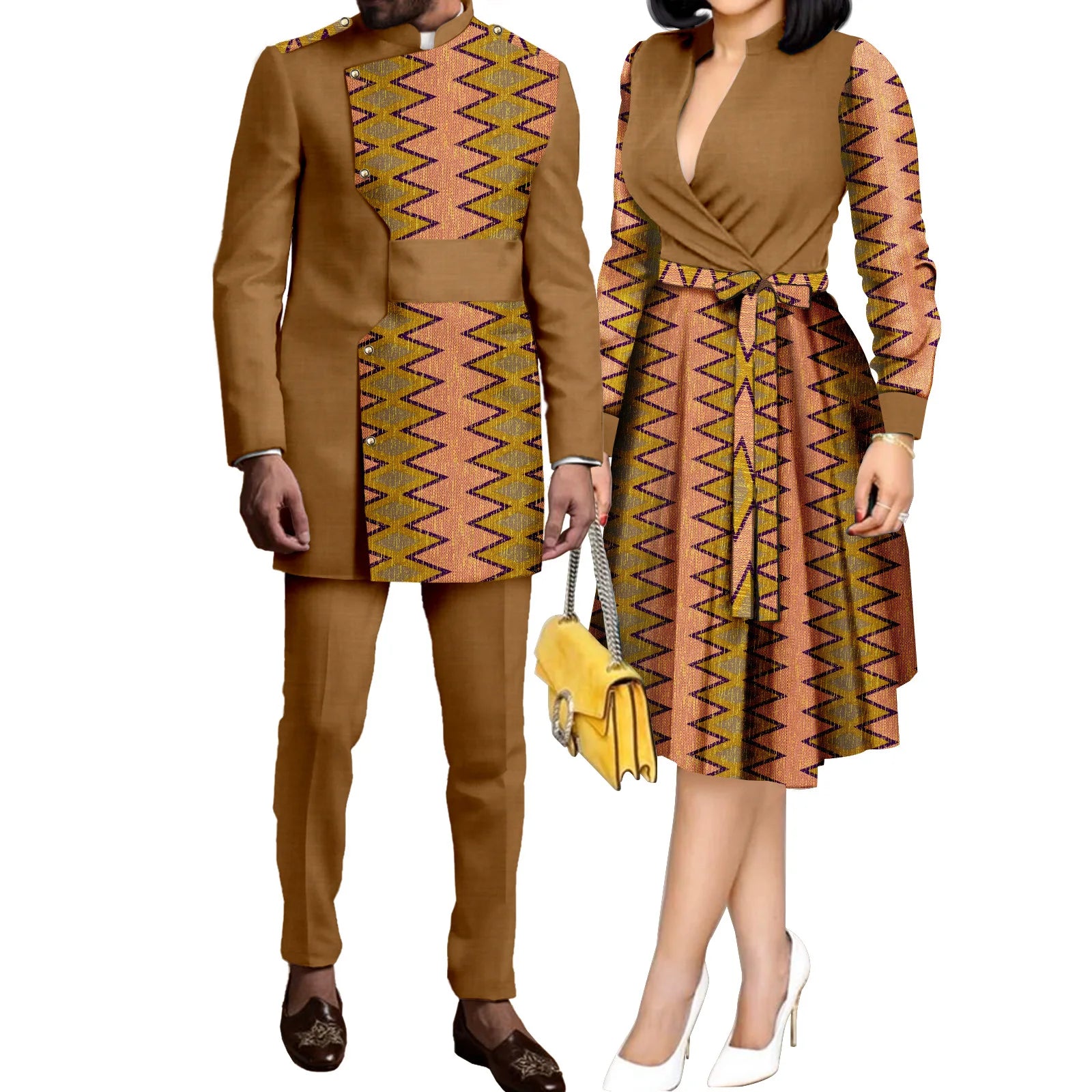 SEA&ALP Tenues de couple africaines imprimées Kente pour mariage, ensemble Dashiki africain pour homme à manches longues et pantalon, robes assorties pour femme