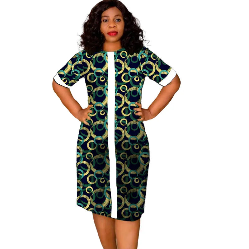 African Fashion O-Neck Dress White&Wax Patchwork Original Design Tailor Made Women's Outfit Colorful Print Female Party Wear