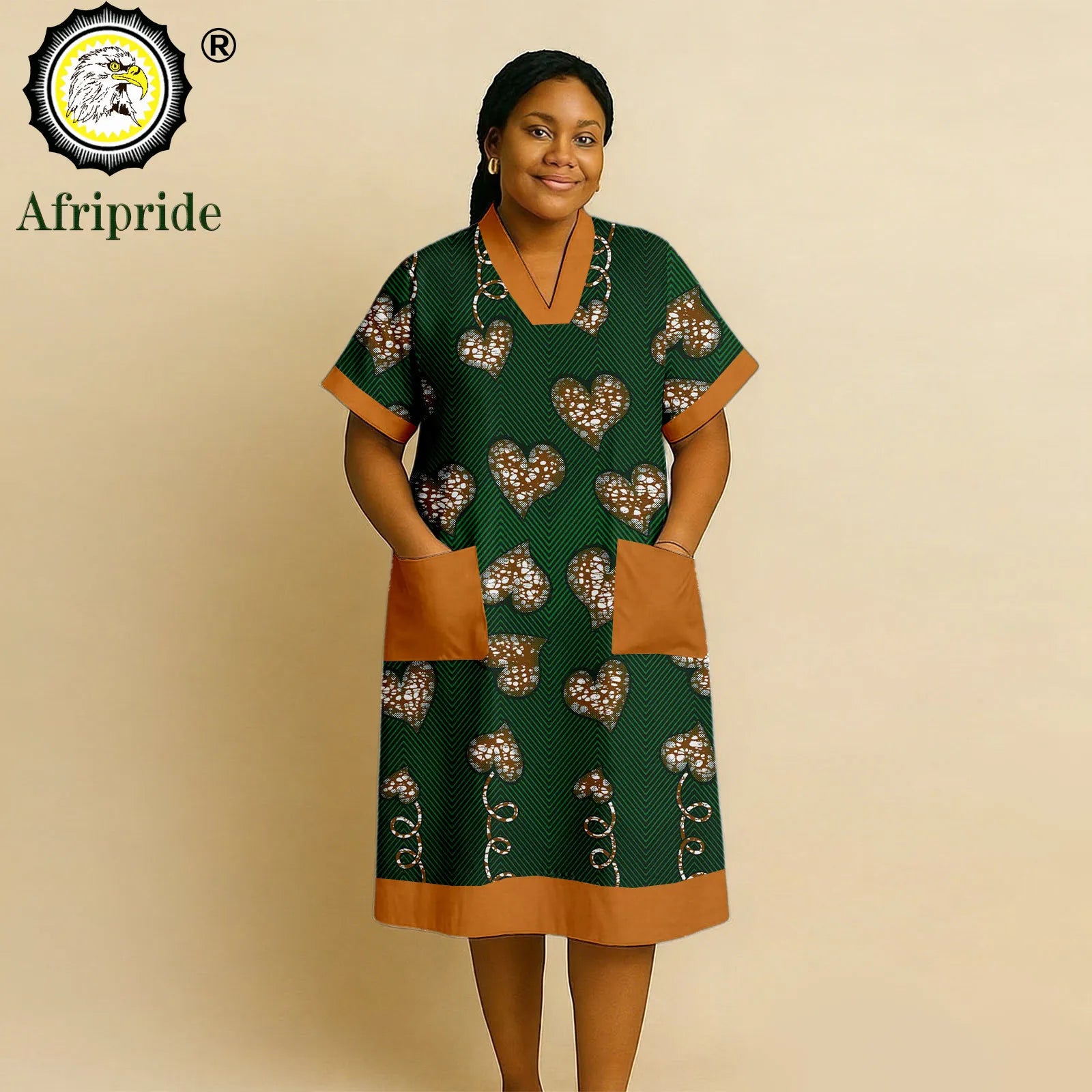 African Dresses for Women Short Sleeve V-Neck High Waist Pocket Elegant Fashion Ankara Attire Floral Printed Dresses 2625032