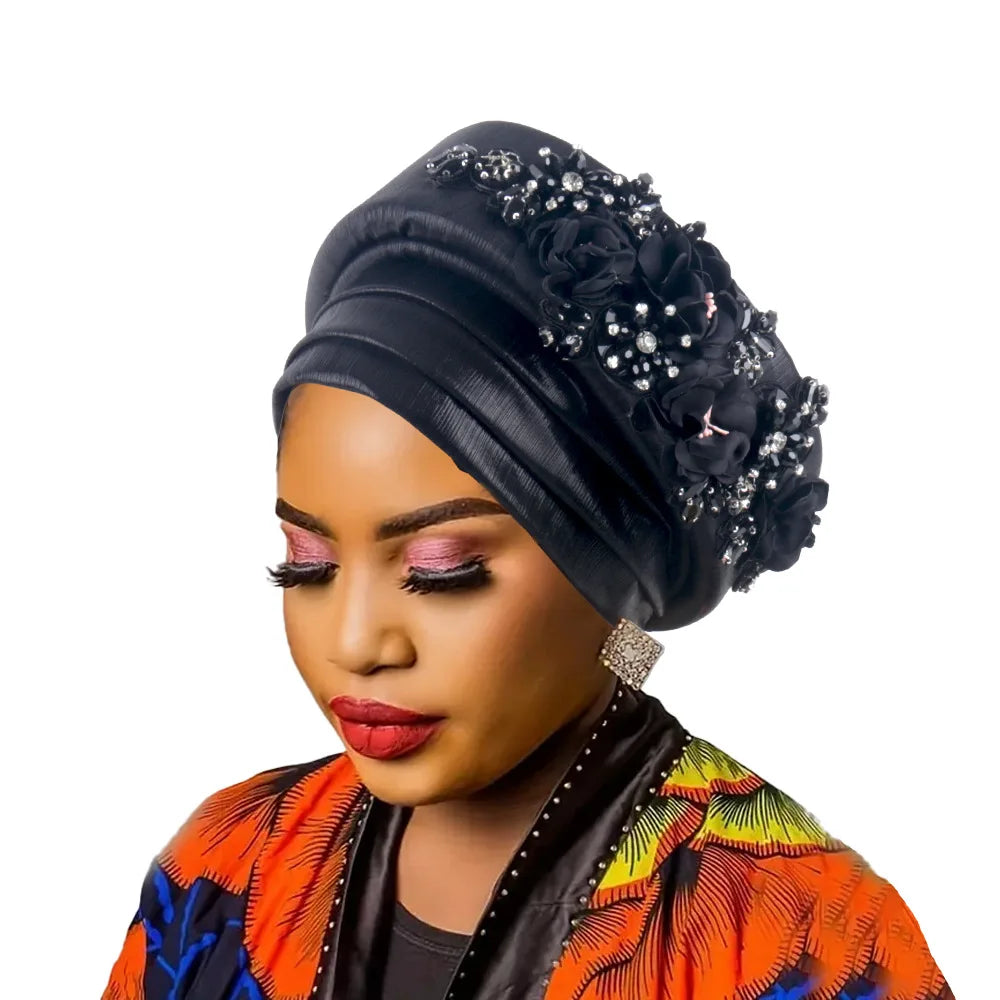 Casquette Turban pour femmes africaines, fleur de diamant, Nigeria, Auto Gele, couvre-chef déjà fabriqué, Geles de mariage, couvre-chef féminin, chapeau de fête
