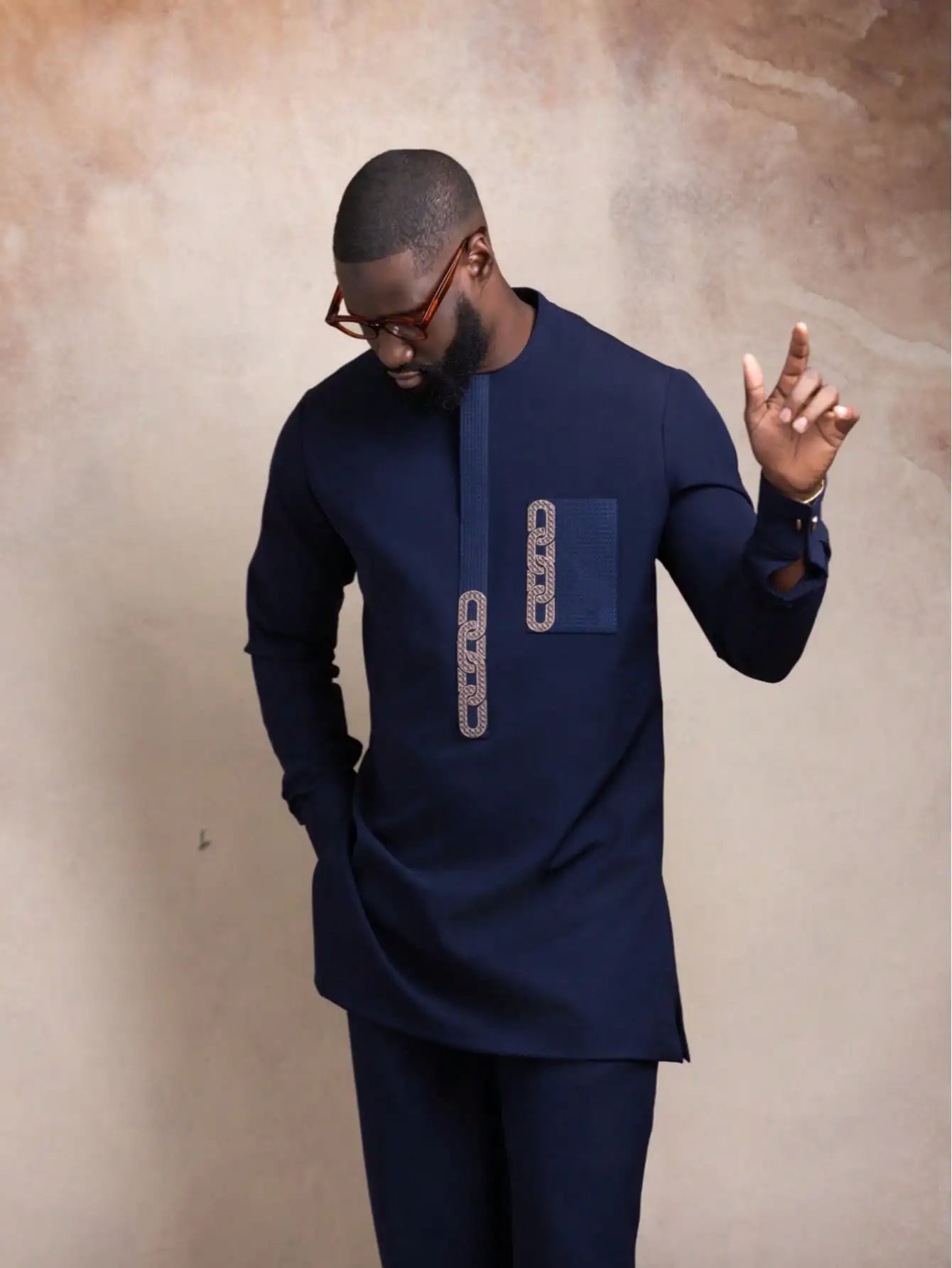 Costume traditionnel africain pour homme, chemise à manches longues de style ethnique imprimée et patchwork, pantalon décontracté, ensemble 2 pièces pour les vacances