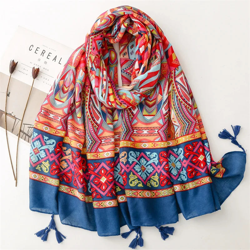 Châle en Viscose avec Pompon, Écharpe Africaine, Indienne, Ethnique, Géométrique, Florale, Haute Qualité, Bande Ronde, Hijab Musulman, Bufanda, 180x90cm