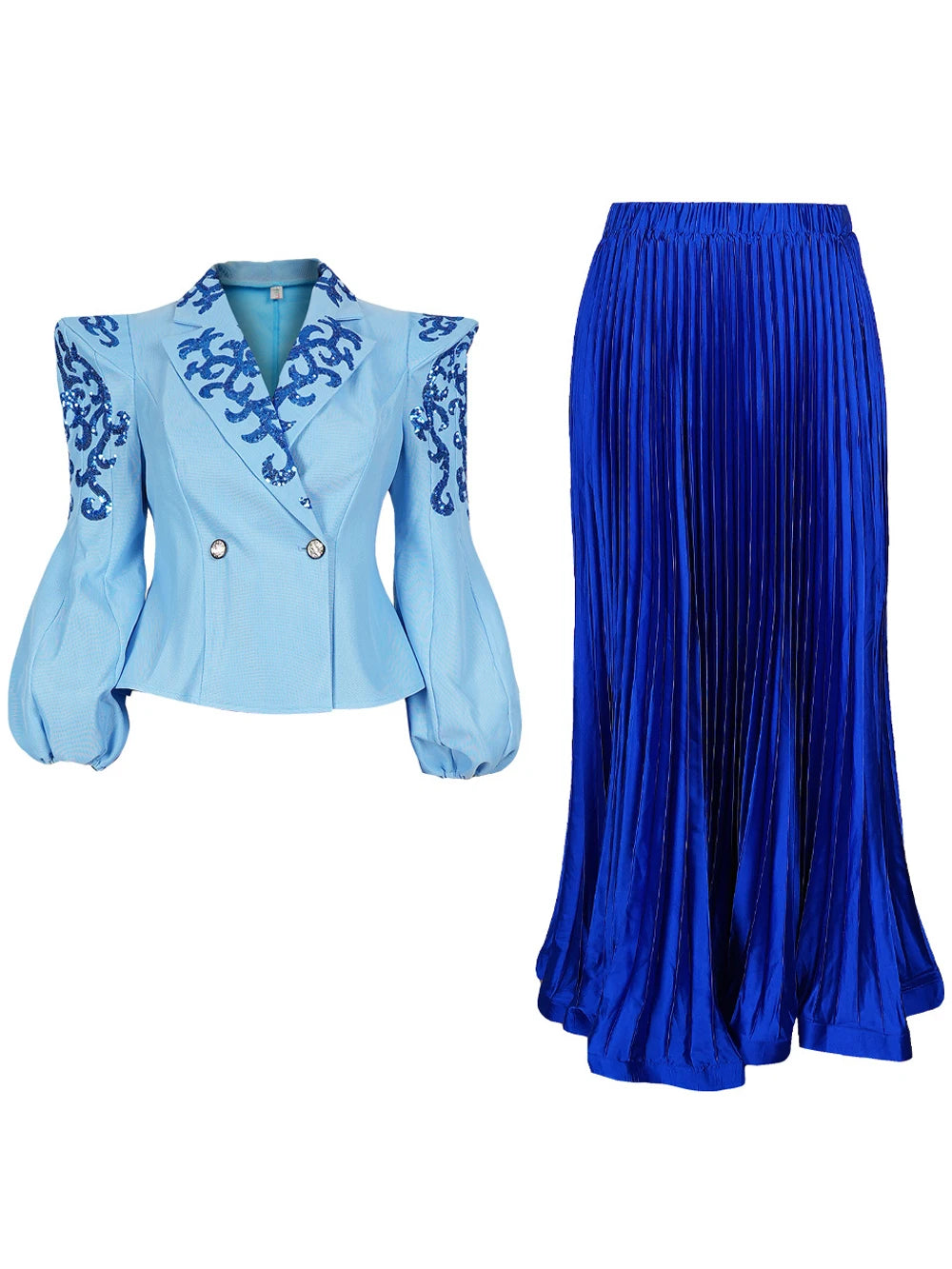 African Clothes For Women 2 Piece Matching Long Sleeve Tops And Pleated Skirt Suit Party Evening Dress Wedding Guest Attire Robe