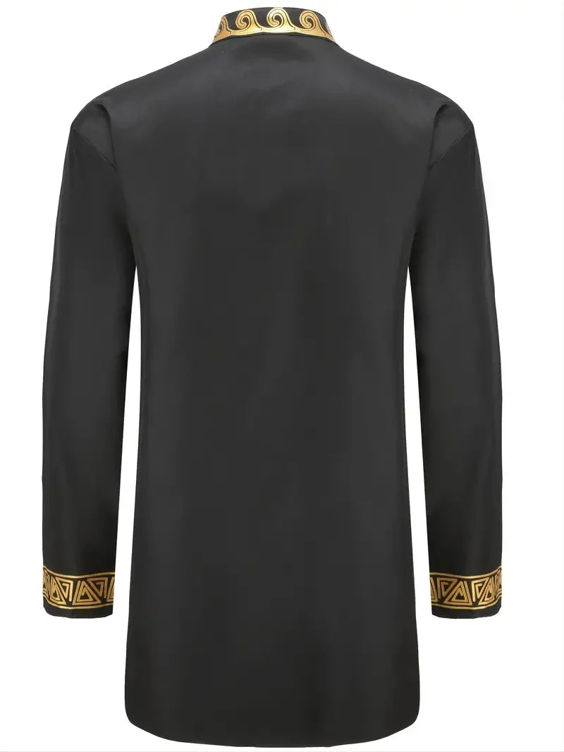 Chemise africaine à manches longues pour hommes, chemise à col chinois imprimé en métal doré, ensemble deux pièces pour Festival National traditionnel de mariage
