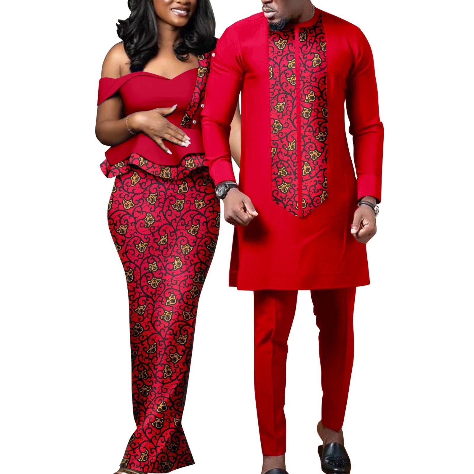 Robes africaines pour femmes, tenues assorties pour couples Bazin Lover, robes de soirée sirène imprimées, ensembles chemise et pantalon pour hommes, tenues de mariage