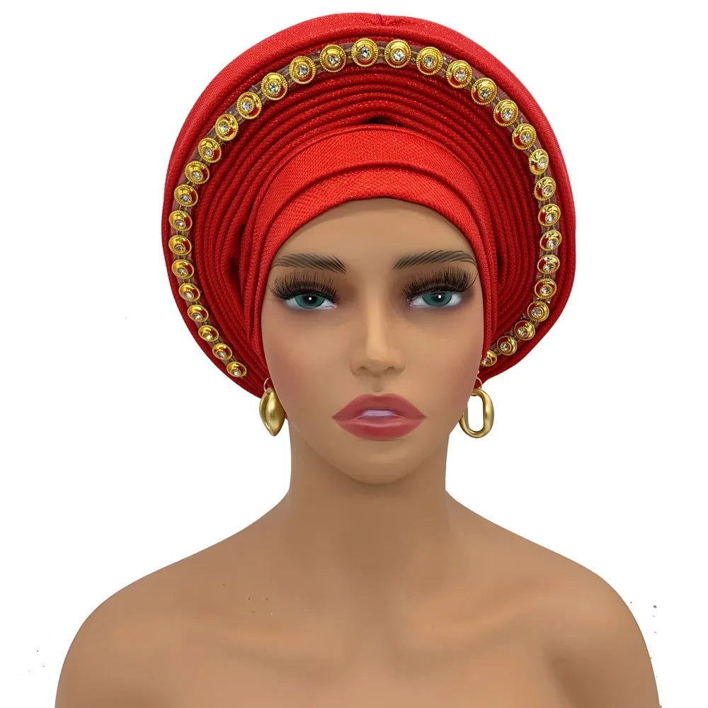 Turban Africain pour Femme, Casquette de Sauna Nigériane, Accessoire de ixde Mariage, Enveloppes de Tête Déjà Faites à la Main