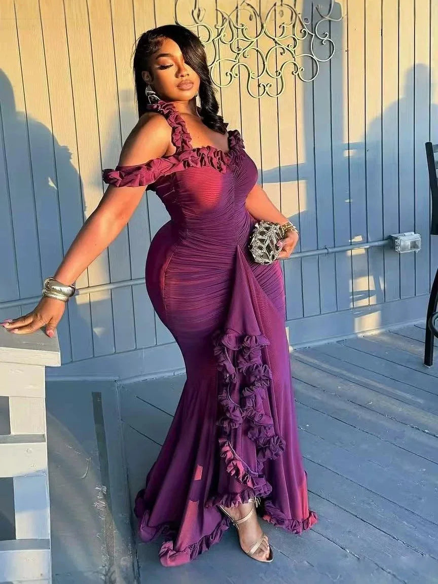African Dresses For Women Elegant Off Shoulder Dashiki Maxi A-Line Dress Ladies Traditional African Clothing Fairy Dreaes