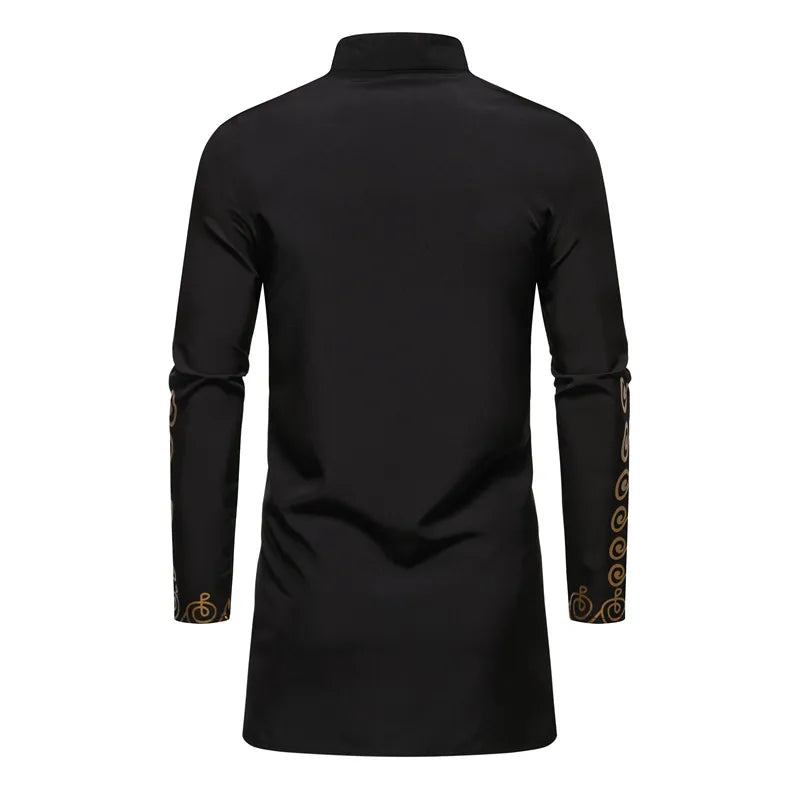 Ensemble de Robe imprimé africain à col montant pour hommes, noir/blanc, tenue de chef Tribal du moyen-orient de saphir, haut + pantalon, 2 pièces, 2026