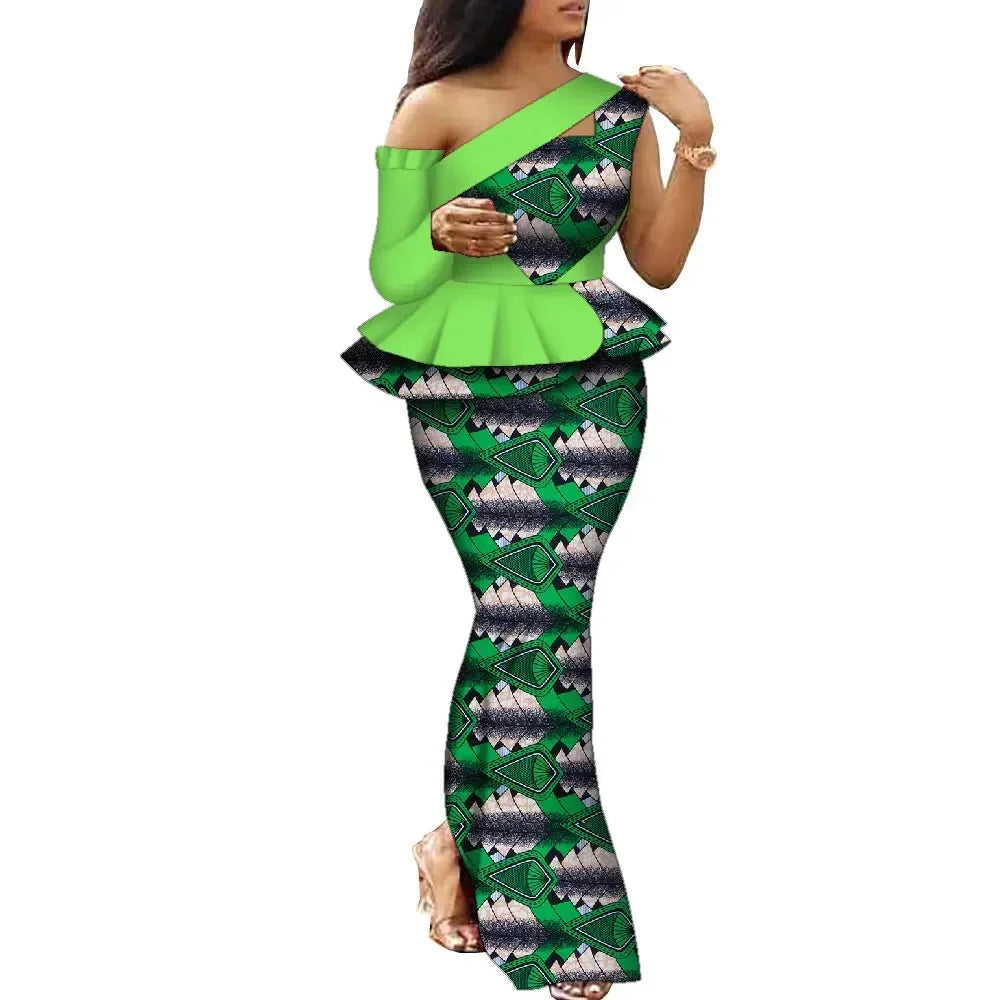 African Dress Women Traditional Ankara Print Dress for Women Elegant Party Two Pieces Sets Top and Skirt Lady's Outfits WY10085