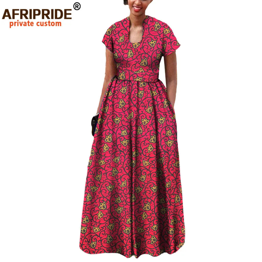 African Dress for Women Autumn Short Sleeve with Sashes Decoration Floor Length Bohemian Style Party Outfits A7225117