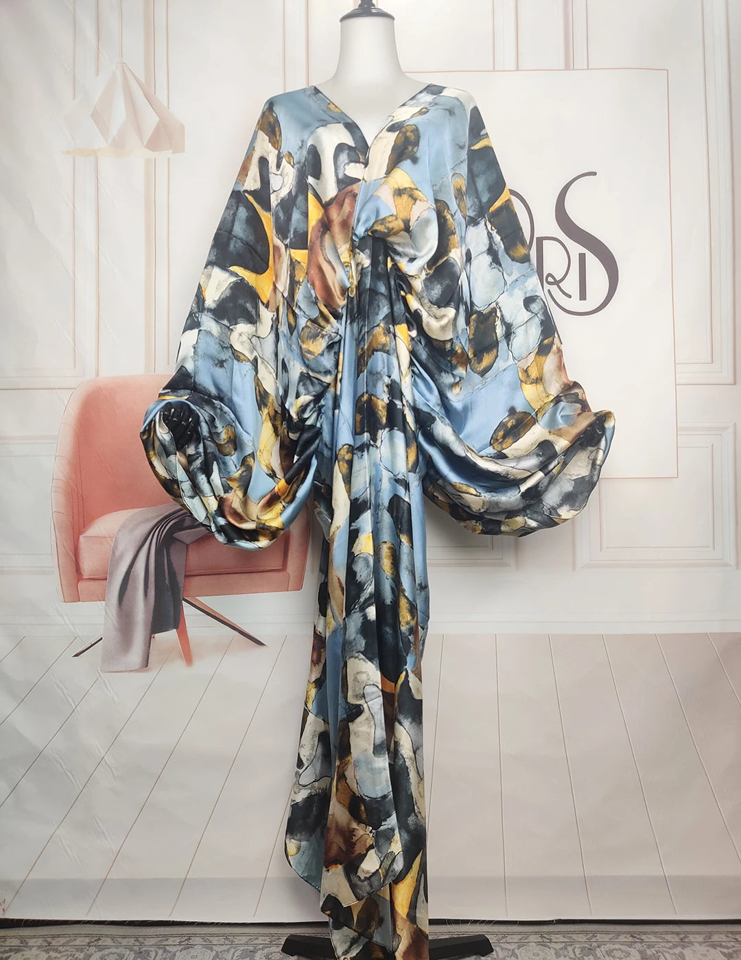 African Dresses For Women Bohomian Summer Beach Party  V-Neck Dress Europe Fashion Silk Printed Batwing Sleeve Boubou
