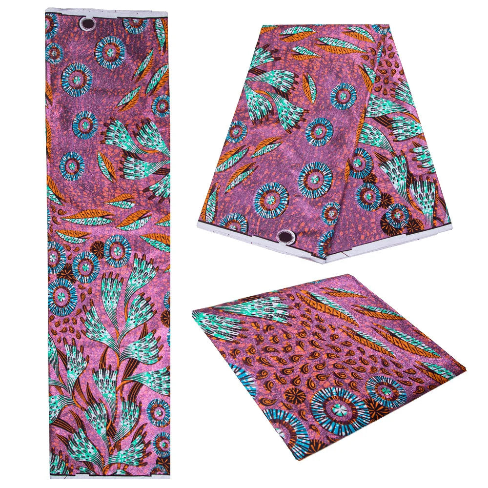 Tissu africain imprimé wax – Ankara 100 % coton avec paillettes dorées, 6 yards/rouleau, pour robes, foulards et vêtements de mode
