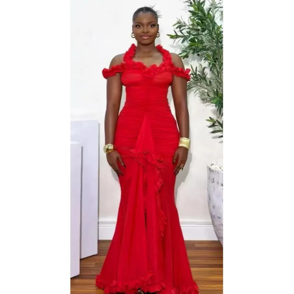 African Dresses For Women Elegant Off Shoulder Dashiki Maxi A-Line Dress Ladies Traditional African Clothing Fairy Dreaes